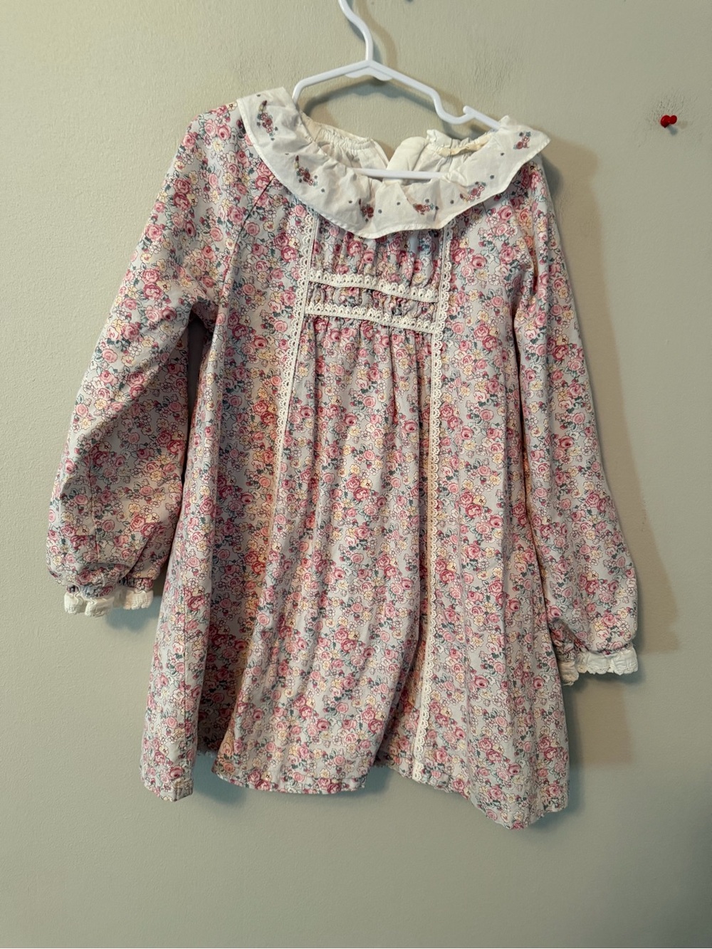 Dave & Bella Floral Long-Sleeve Dress with Ruffled Collar - Pink